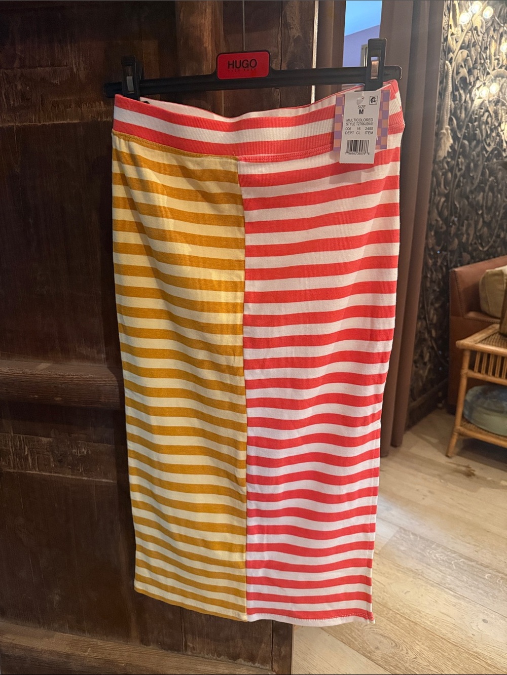 Ascot & and + Hart Striped Two-Tone Midi Skirt - Orange & Yellow